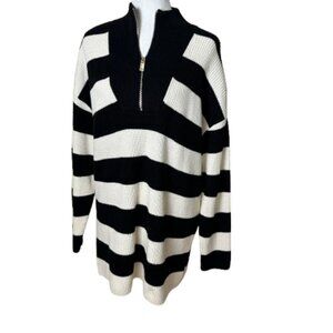 EXPRESS Black & White Striped Quarter Zip Sweater Long Line Size Medium